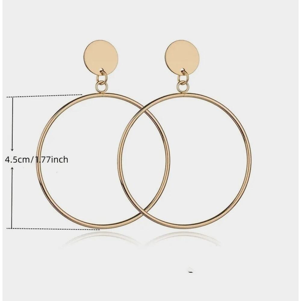 Gold Round Drop Earrings - Light Weight Earrings - Picture 4 of 4